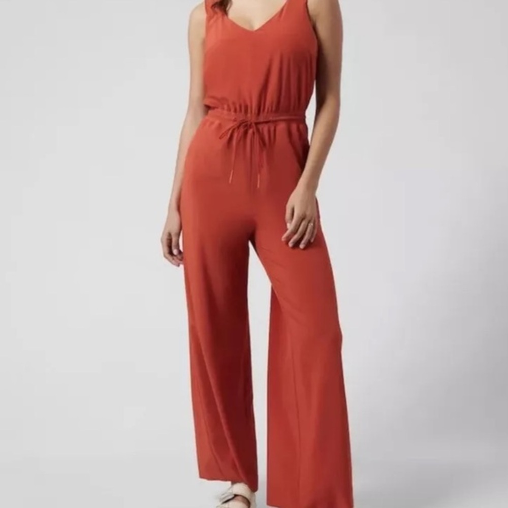 Athleta Savannah Jumpsuit Romper Current Red Size‎ 4 Wide Leg Travel Casual